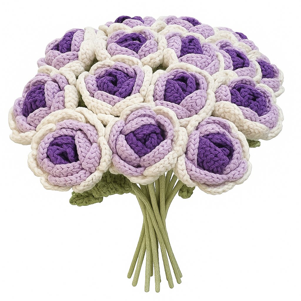 6 Pcs Fleurs en Crochet Rose | Bouquet de Roses Fait Main | Cadeau Romantique Durable