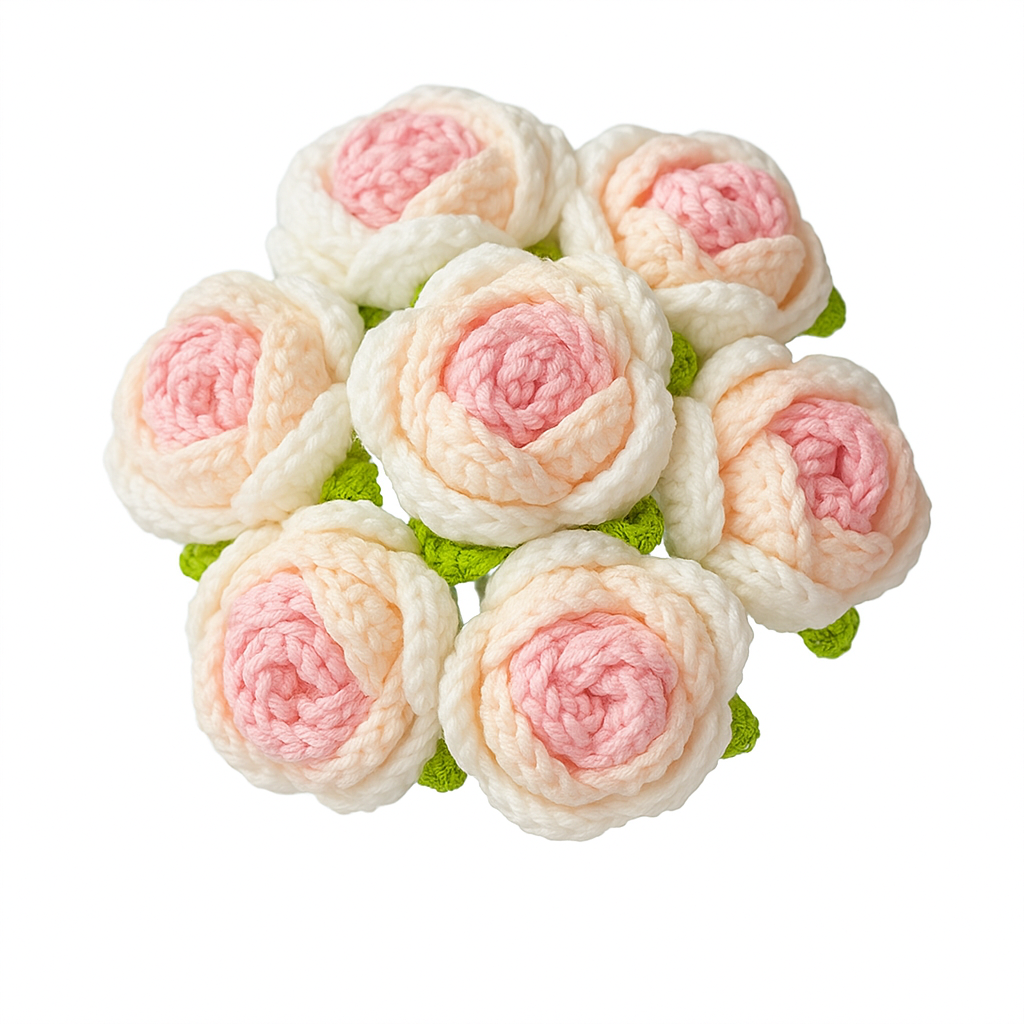 6 Pcs Fleurs en Crochet Rose | Bouquet de Roses Fait Main | Cadeau Romantique Durable