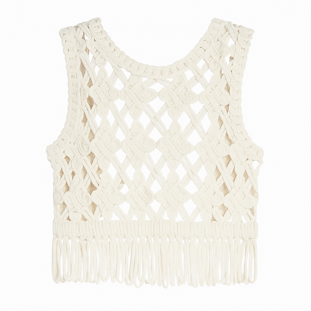 Korean Crochet Tank Top Femme – Débardeur Bohème Été