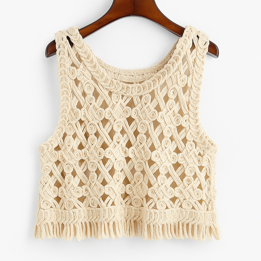 Korean Crochet Tank Top Femme – Débardeur Bohème Été
