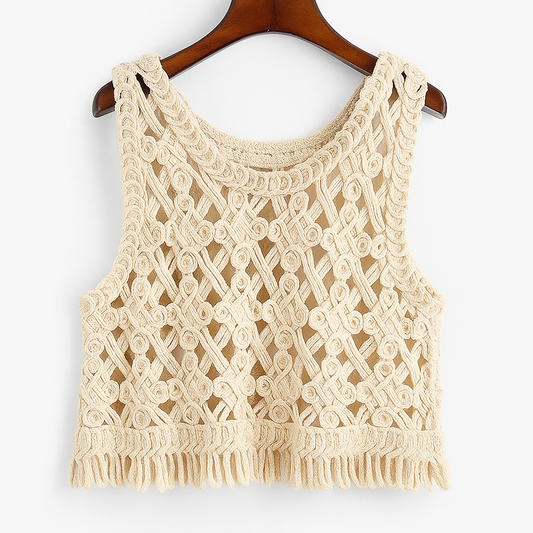 Korean Crochet Tank Top Femme – Débardeur Bohème Été
