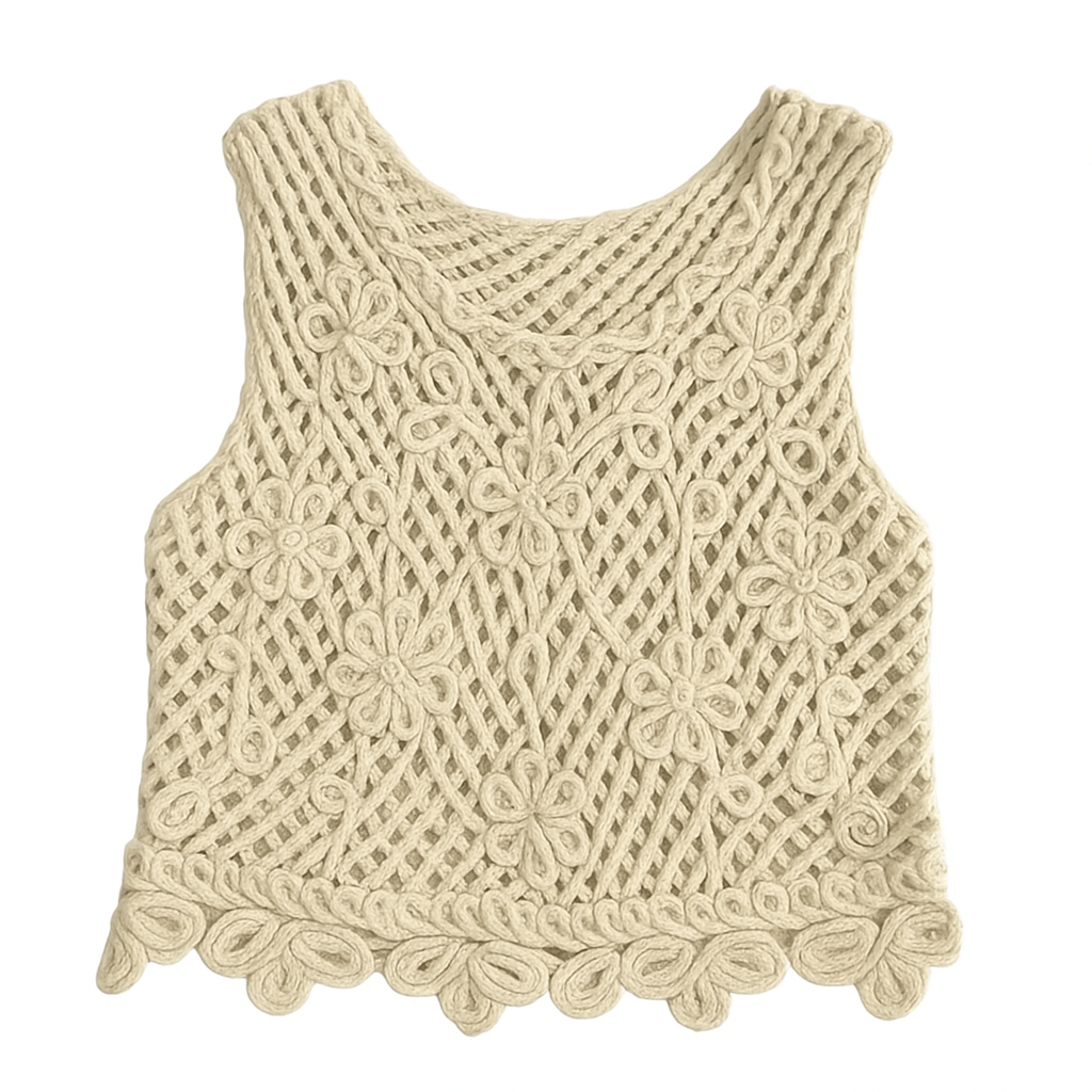 Korean Crochet Tank Top Femme – Débardeur Bohème Été