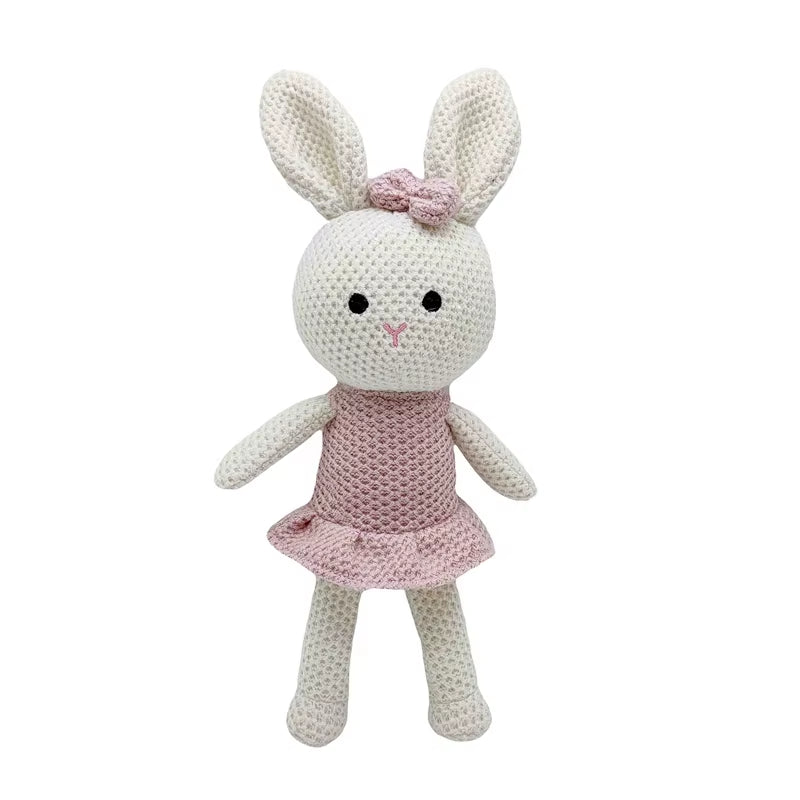 1 Pcs New Handmade Rabbit Crochet Wool Doll Wool Animal Stuffed Plush Toy Baby Soothing Knitted Couple Rabbit Cuddle Doll