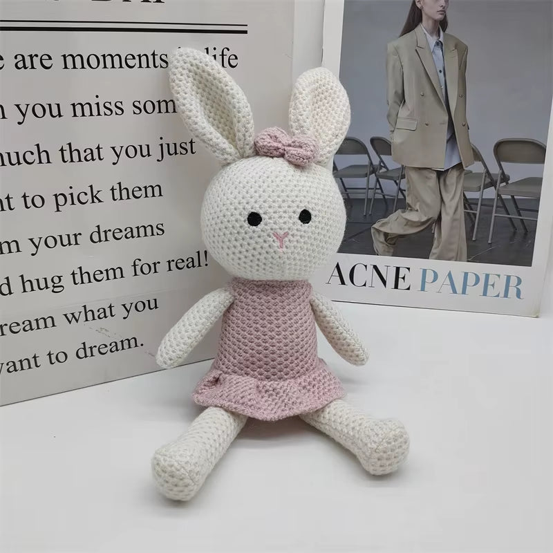 1 Pcs New Handmade Rabbit Crochet Wool Doll Wool Animal Stuffed Plush Toy Baby Soothing Knitted Couple Rabbit Cuddle Doll