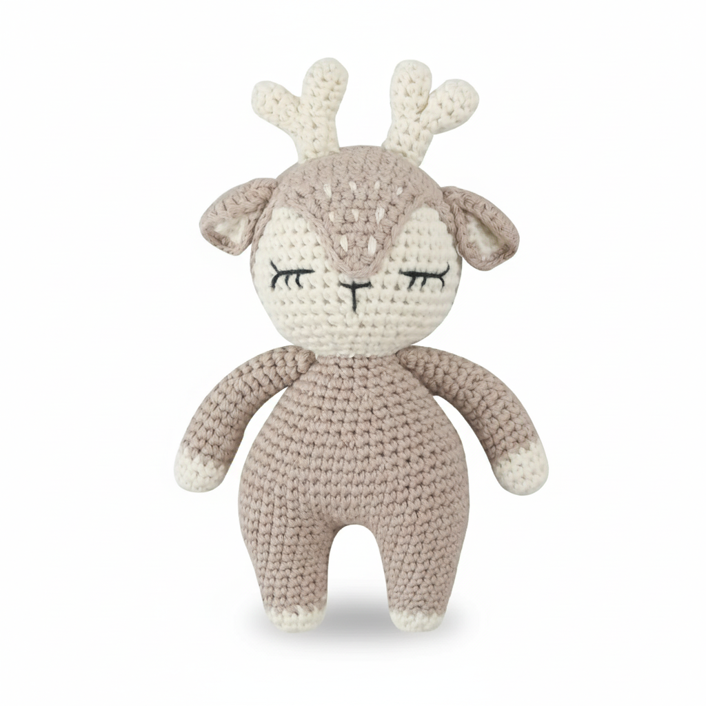 Peluche faon endormi en crochet – Fait main, douce et unique