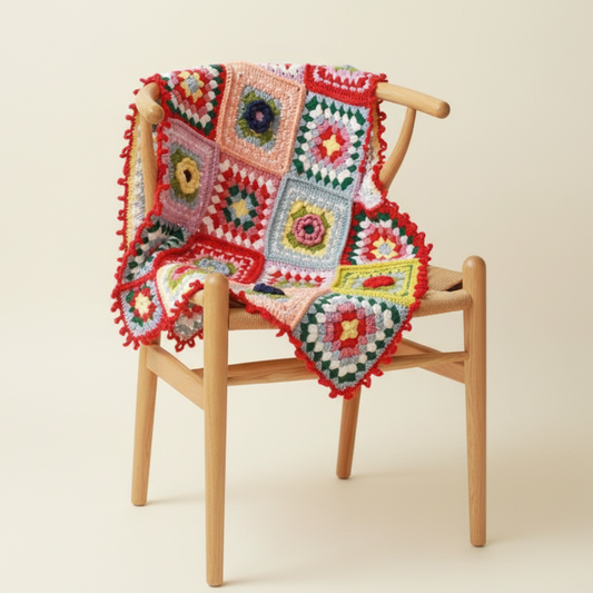 Plaid en crochet fait main – Style granny 95 x 60 cm