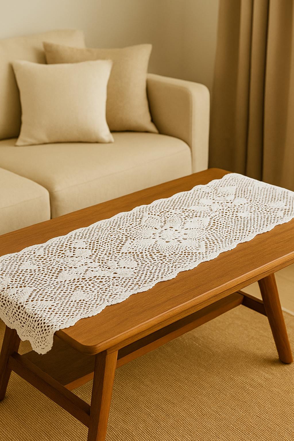 Élégant Chemin de Table en Dentelle Crochet Blanche