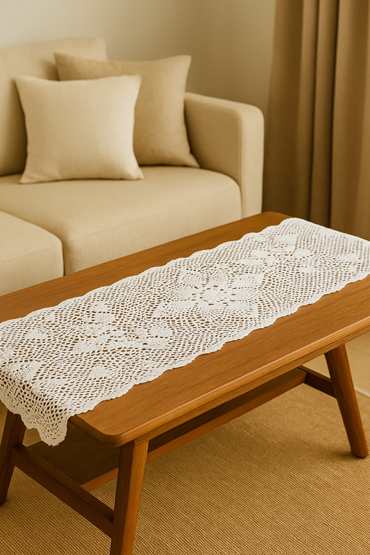 Élégant Chemin de Table en Dentelle Crochet Blanche
