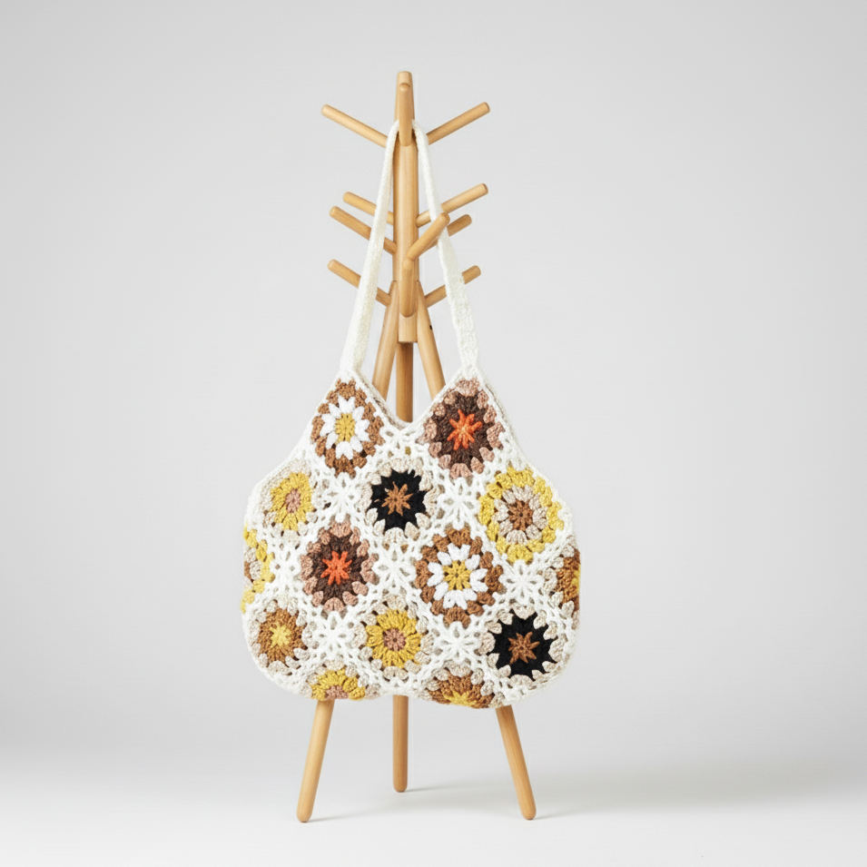 Sac bohème en crochet multicolore – Style été rétro